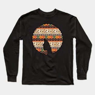 Afro Hair Woman with African Pattern, Black History Long Sleeve T-Shirt